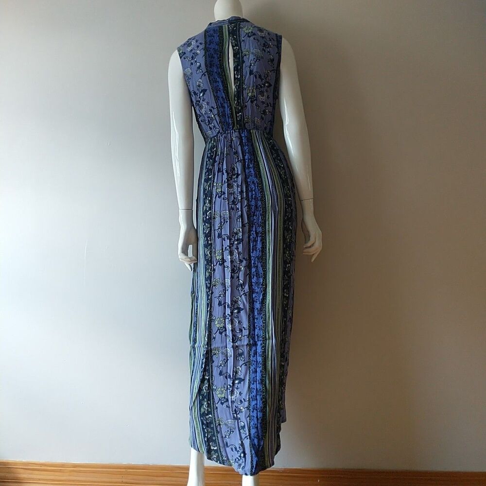 ASTR The Label Maxi Dress Women S Purple Floral Striped High Low Faux Wrap Lined - Picture 5 of 9